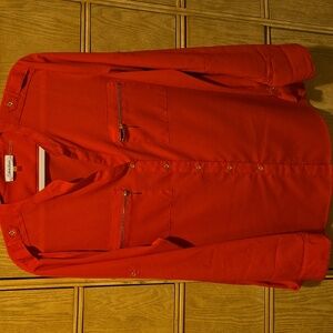 Calvin Klein Zip-Pocket Roll Tab Blouse